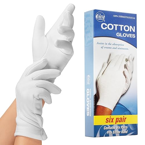 Cara Moisturizing Eczema Cotton Gloves, Small, 6 Pair - Soft, Breathable Relief For Dry Skin