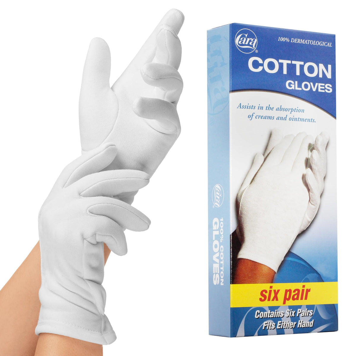 Cara Moisturizing Eczema Cotton Gloves - Large, 6 Pair, Soft & Breathable For Sensitive Skin