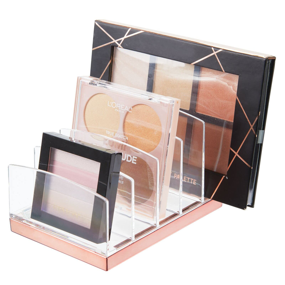 Mdesign Plastic Makeup Organizer - Clear/Rose Gold, 5 Sections For Eyeshadow & Contour Kits