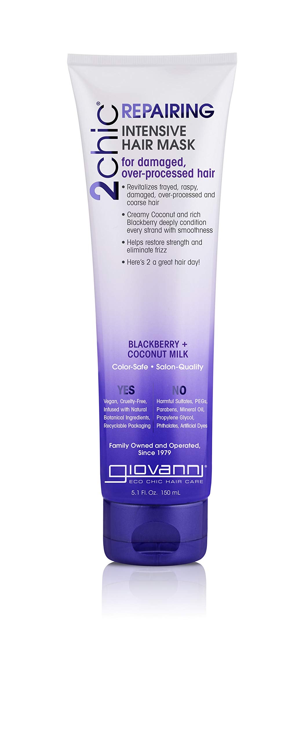 Giovanni 2Chic Ultra-Repairing Hair Mask, Blackberry & Coconut Oil, 5 Oz, Color Safe,