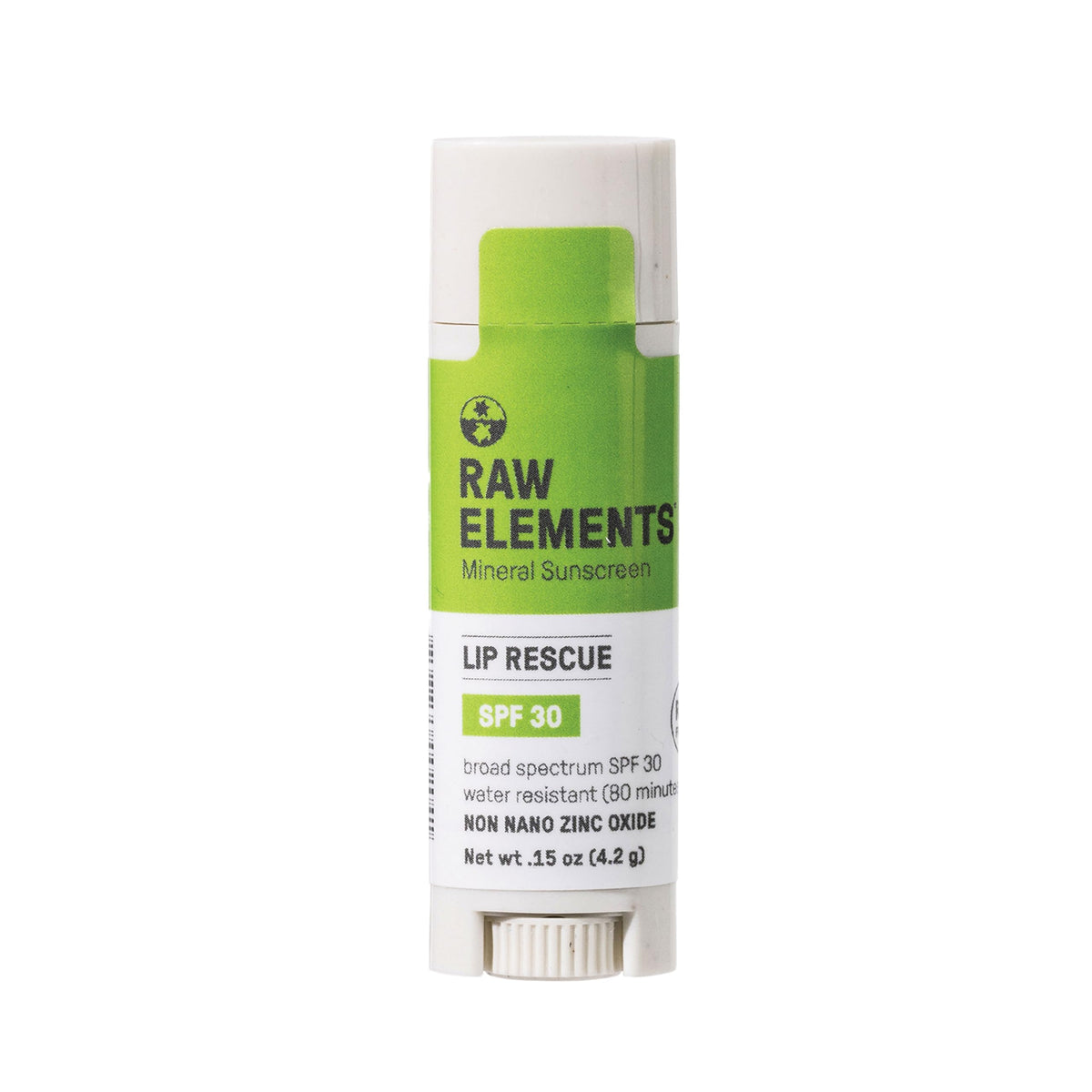 Raw Elements Organic Sunscreen Lip Balm Rescue Spf 30, Reef-Safe, 0.15 Oz