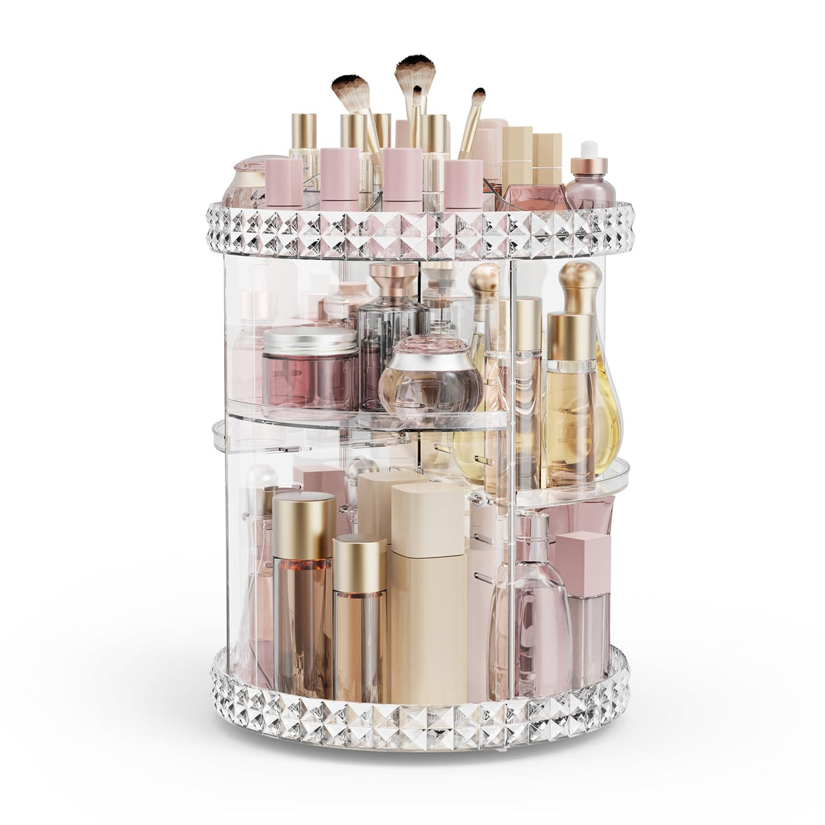 Rosoenvi 360° Rotating Makeup Organizer, Clear Acrylic Medium Cosmetic Storage For Dresser & Bathroom