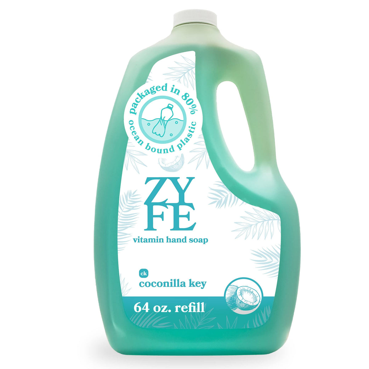 Zyfe Vitamin Hand Soap Refill, 64Oz Liquid, Natural Coconilla Fragrance, Aqua Breeze