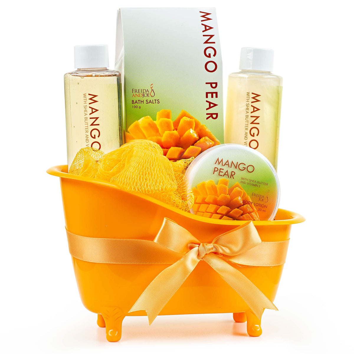 Freida And Joe Home Spa Bath Basket - Tropical Mango Pear Set With Shower Gel, Lotion & Bath Salt