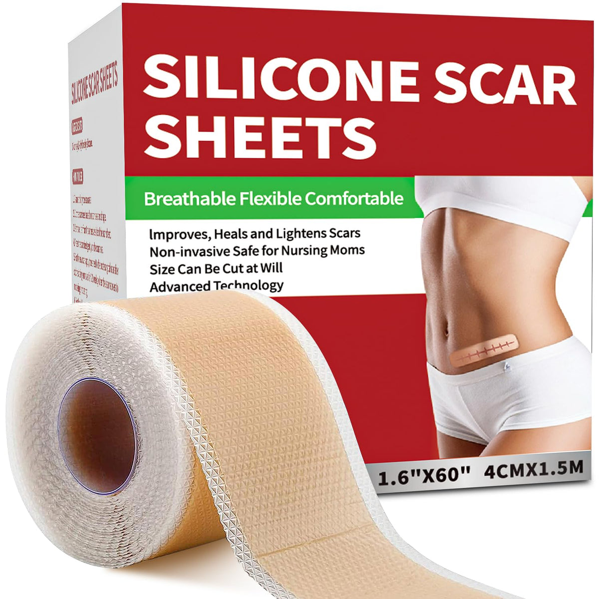 Tearich Medical Grade Silicone Scar Sheets Roll - 1.6&quot;X60&quot;, Reusable Scar Tape For Surgery & Keloids