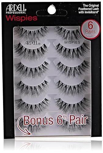 Ardell Wispies Black False Eyelashes, 6 Pairs Human Hair Strip Lashes, Pack Of 1