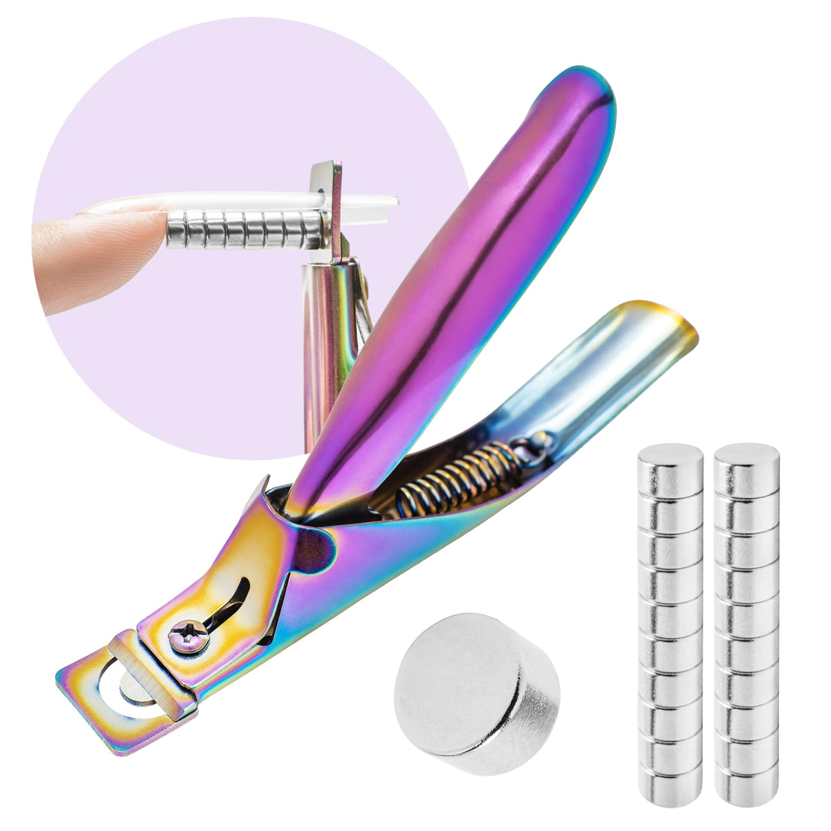 Yaya Nails Rainbow Acrylic False Nail Clipper With Magnets & Length Measurement - 15Pcs