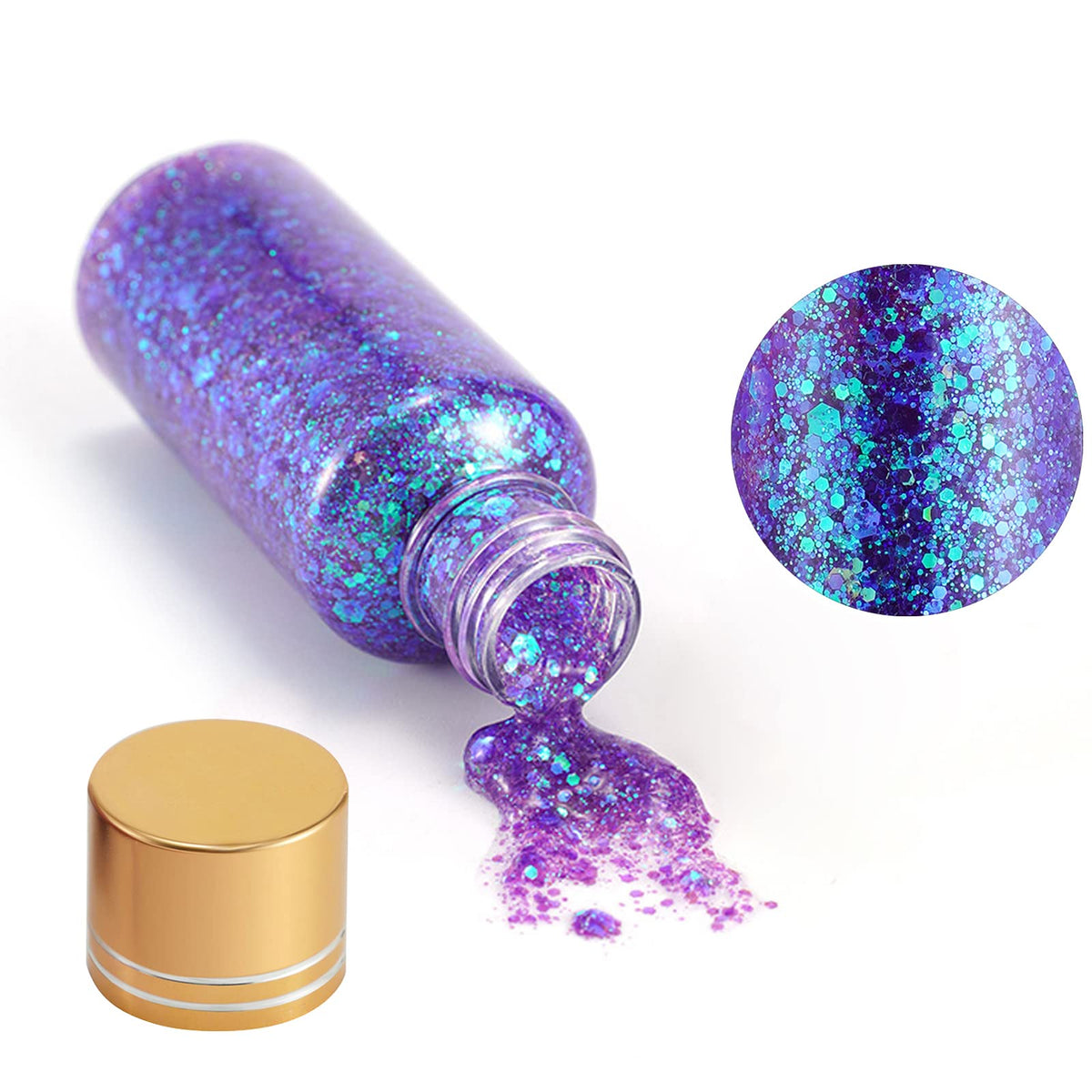 Lezero Holographic Body Glitter Gel - Laser Blue Mermaid Sequins Makeup For Face & Body, 1Oz