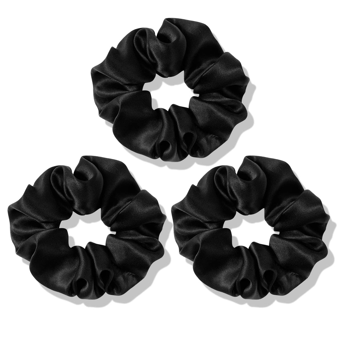 Olesilk 100% Mulberry Silk Scrunchies For Hair - No Damage, 3 Pack In Dark Night Black