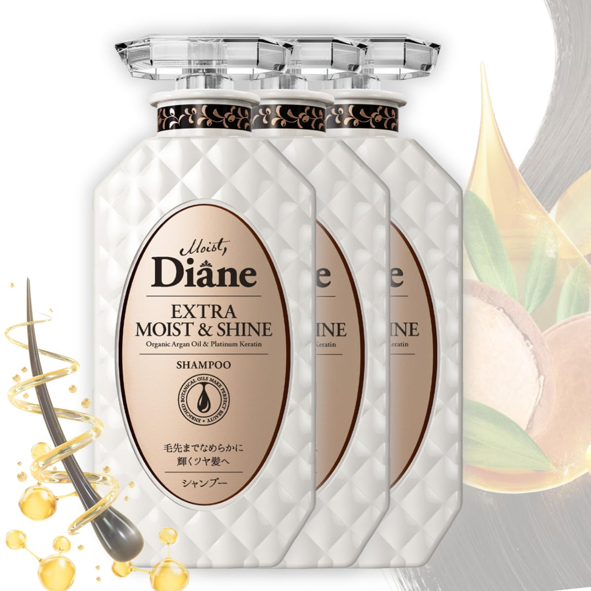 Moist Diane Hydrating Shampoo, Organic Anti-Dandruff, 3 Pack, 15.2 Fl Oz, Silicon/Sulfate