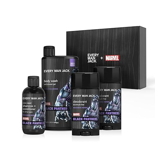 Every Man Jack Black Panther Body Set - Marvel Gift With Wash, Shampoo & Deodorant 2-Pack