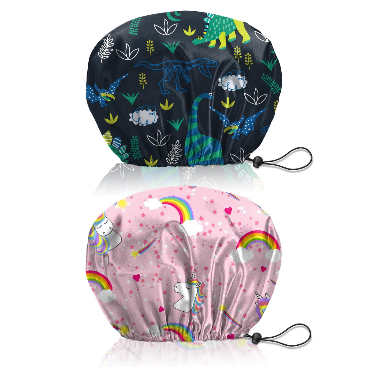 Bhahb 2 Pcs Reusable Waterproof Shower Cap, Adjustable Hair Bath Caps, Cow Leopard Design