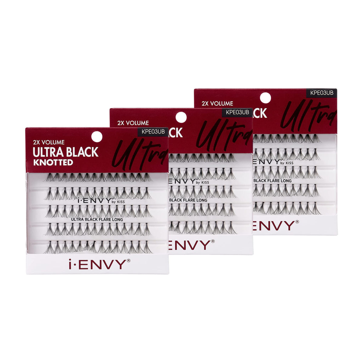 I-Envy Luxe Black Flare Individual Lashes, 70 Count Human Hair, Long Length, 3 Pack