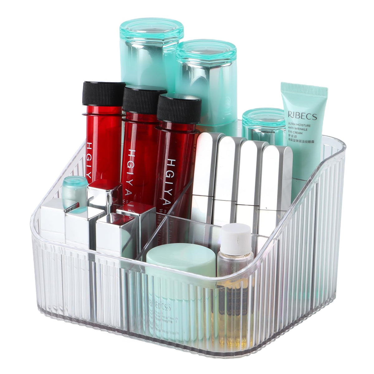 Osteed Clear Makeup Brush Holder - 5 Cup Vanity Organizer For Skincare, Perfume & Accessories