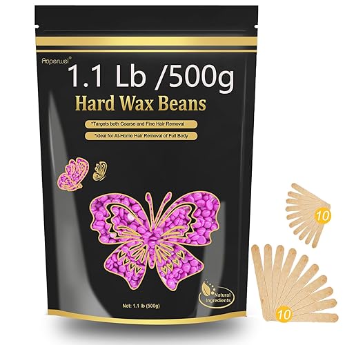 Auperwel Violet Wax Beads for Hair Removal - 1.1LB Hard Wax Beans with 20 Spatulas