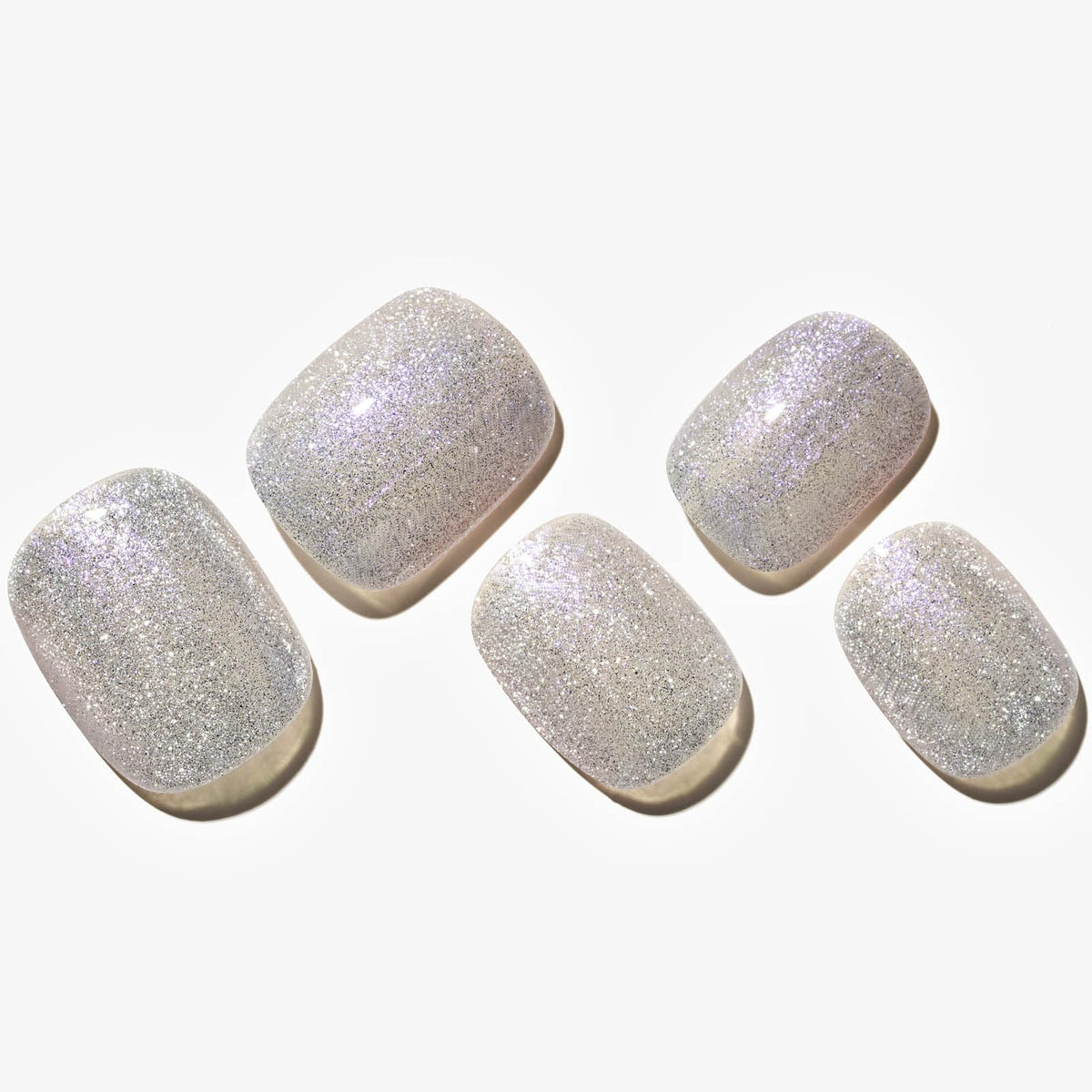 GLAMERMAID Nude White Press on Nails, Blue Glitter Extra Short Square, 24 Pcs Soft Gel False Nails