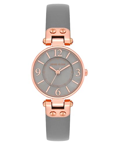 Anne Klein Women'S Grey/Rose Gold Leather Strap Watch - Stylish & Elegant Timepiece