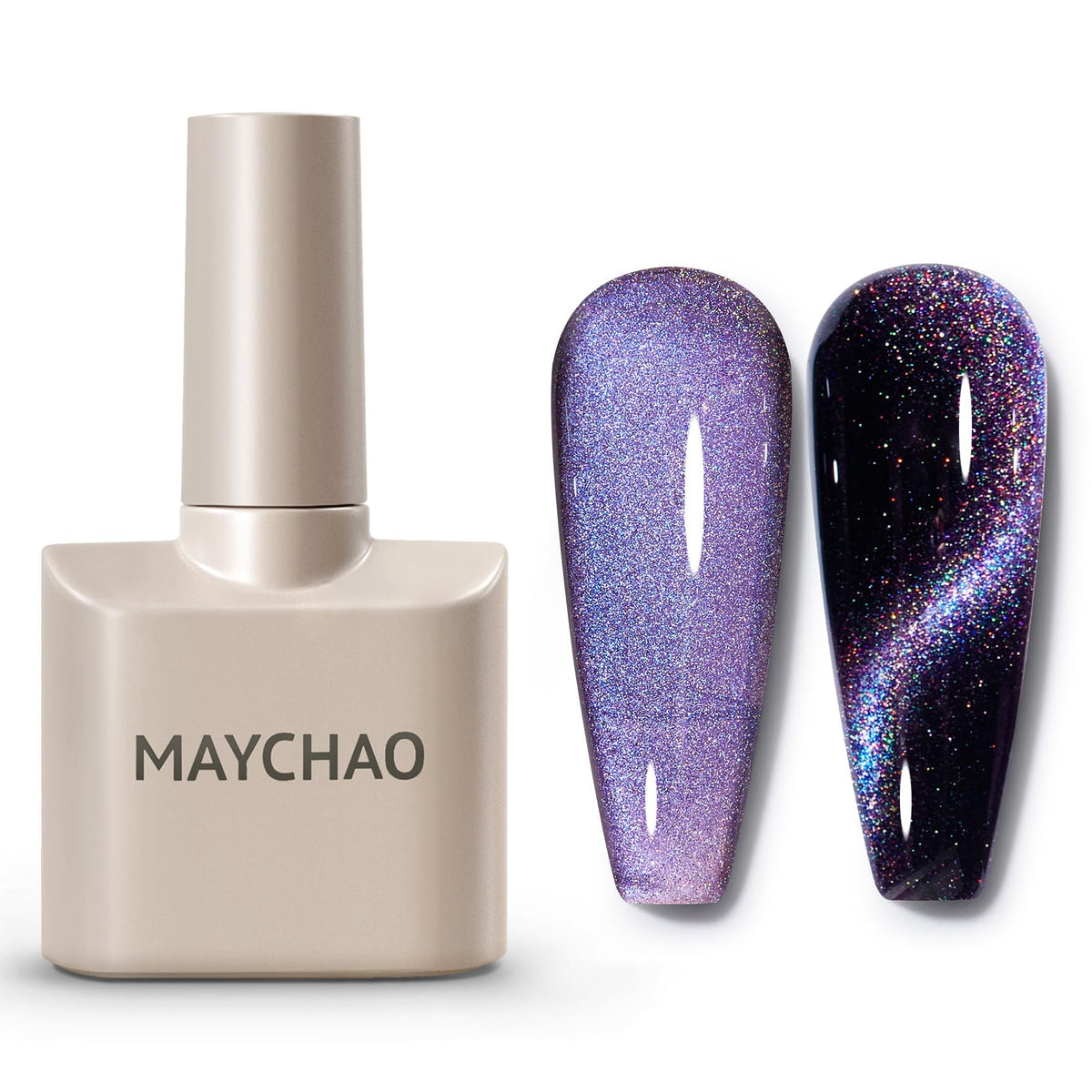 Maychao 15Ml Cat Eye Gel Nail Polish - Holographic Magnetic Rainbow Purple For Diy Nail Art