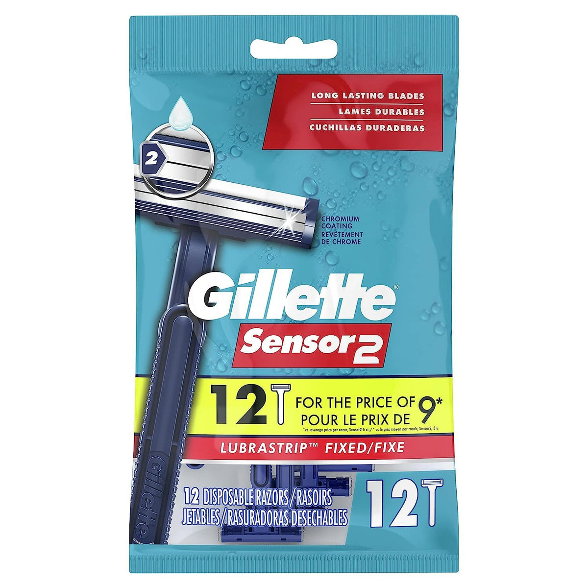 Gillette Sensor2 Men'S Disposable Razors - 12 Count, Blue, Chromium Blades