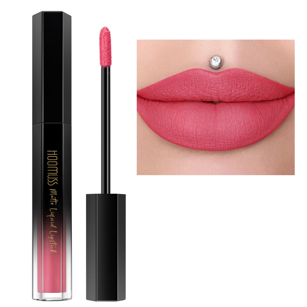 Hoomuss Long Lasting Matte Liquid Lipstick, M64 Pink Heart, Smudgeproof, Cruelty-Free, 1 Oz