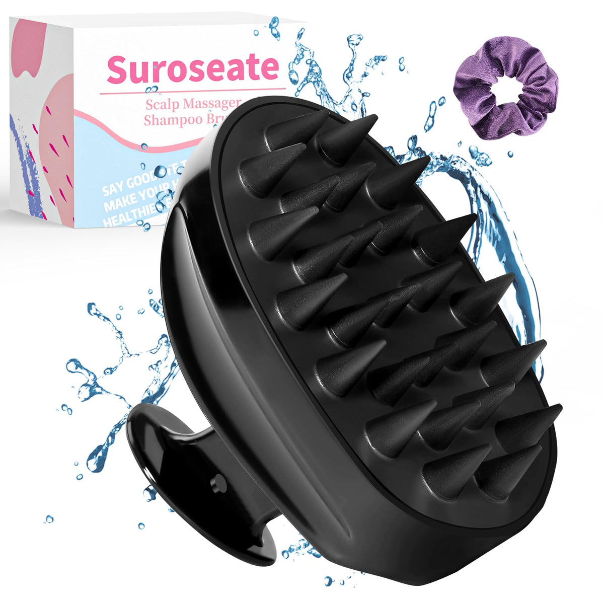 Suroseate Scalp Massager Brush - Soft Silicone Bristles For Hair Growth & Dandruff Removal, Black