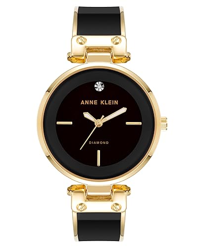 Anne Klein Women'S Diamond-Accented Black/Gold Bangle Watch Ak/1414Bkgb