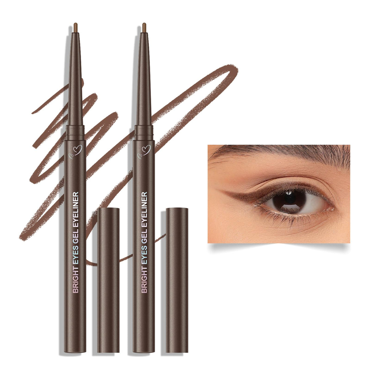 Kyda Brown Gel Eyeliner - 2 Pcs Waterproof, Super Soft, High Pigment, Smooth Glide Pencil