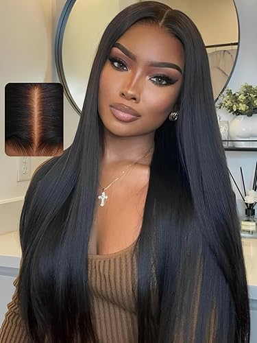 UNICE 16&quot; Silk Straight Pre Cut Lace Front Wig - Human Hair, Invisible Knots, Glueless, Black