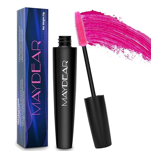 Maydear Waterproof Pink Mascara - Long Lasting, Smudgeproof, Fast Dry Eye Makeup, 0.35 Oz