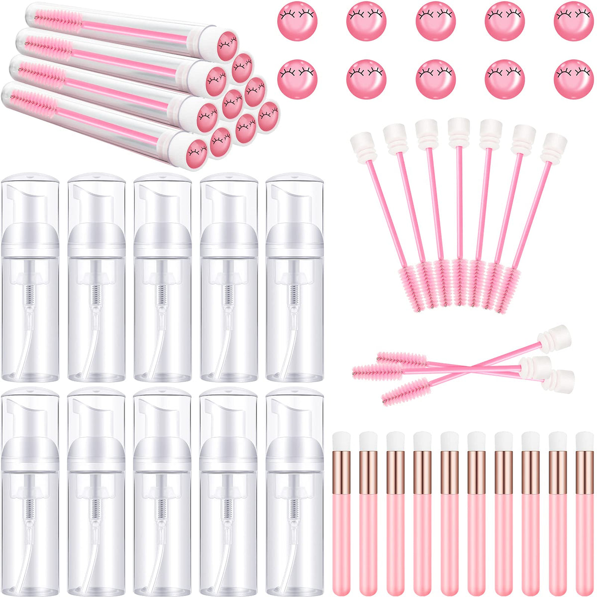 Potchen 30 Piece Nose Brushes Set With 50Ml Pink Soap Bottle & Lash Shampoo Tool For Women