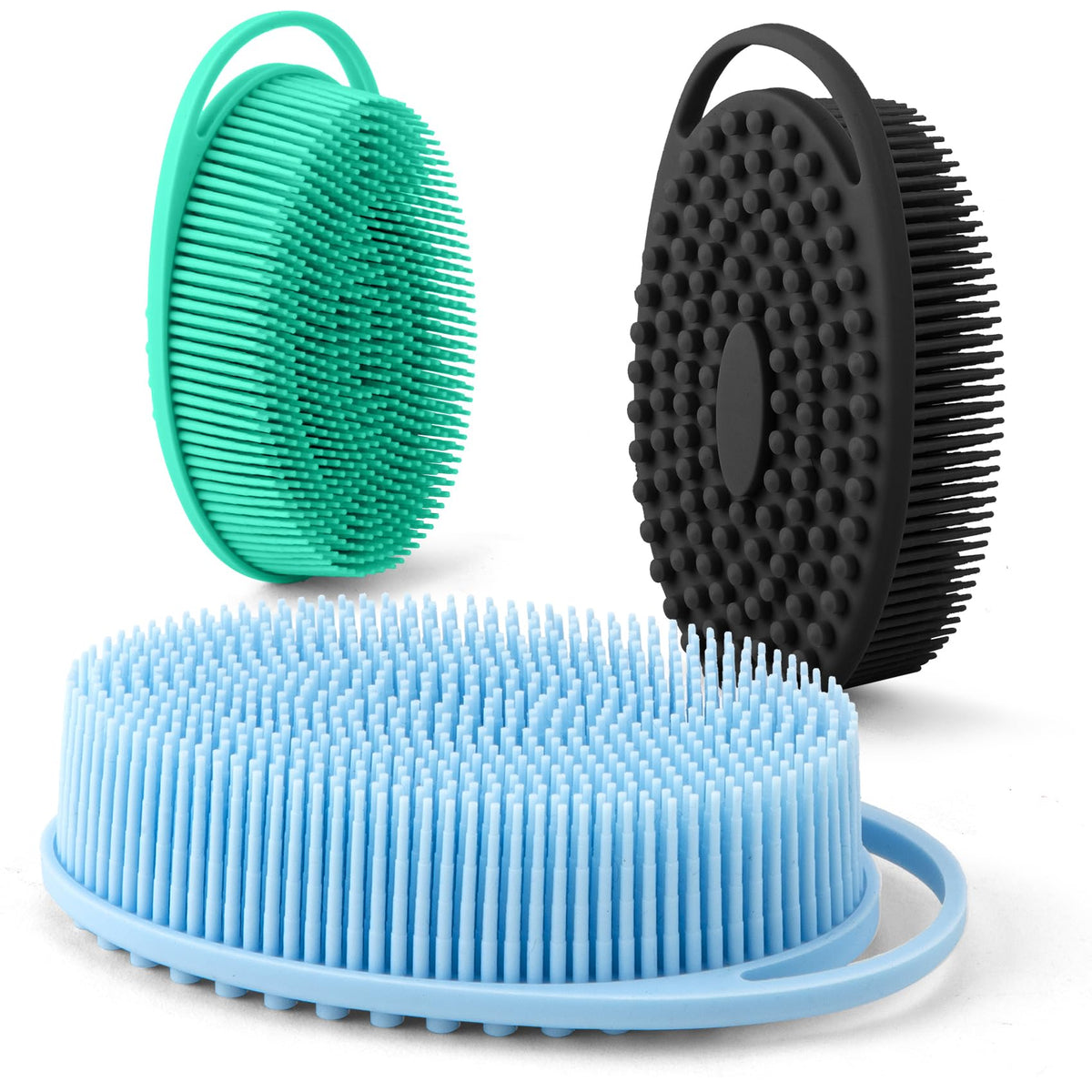 Wrnzl Silicone Body Scrubber Set Of 3 - Exfoliating Bath Brush For Sensitive Skin, Durable & Long Lasting