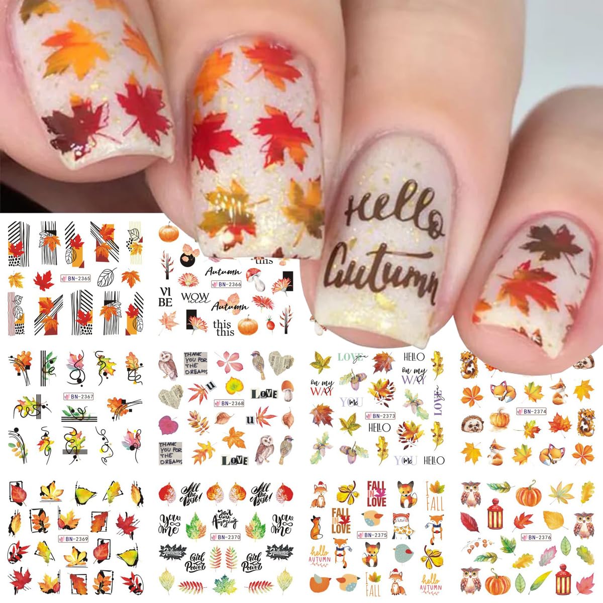 Bsbtbz 12Pcs Fall Nail Art Stickers - Maple Leaf Water Decals For Thanksgiving Nails