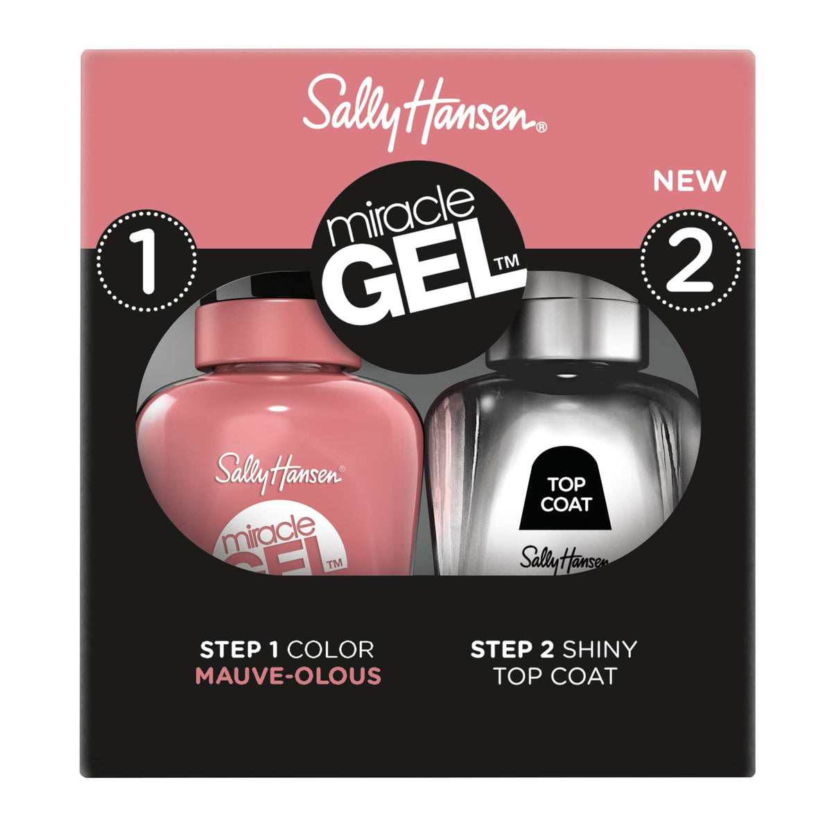 Sally Hansen Miracle Gel Nail Polish Duo Pack, Mauve-Olous 244 With Shiny Top Coat, 1 Fl Oz