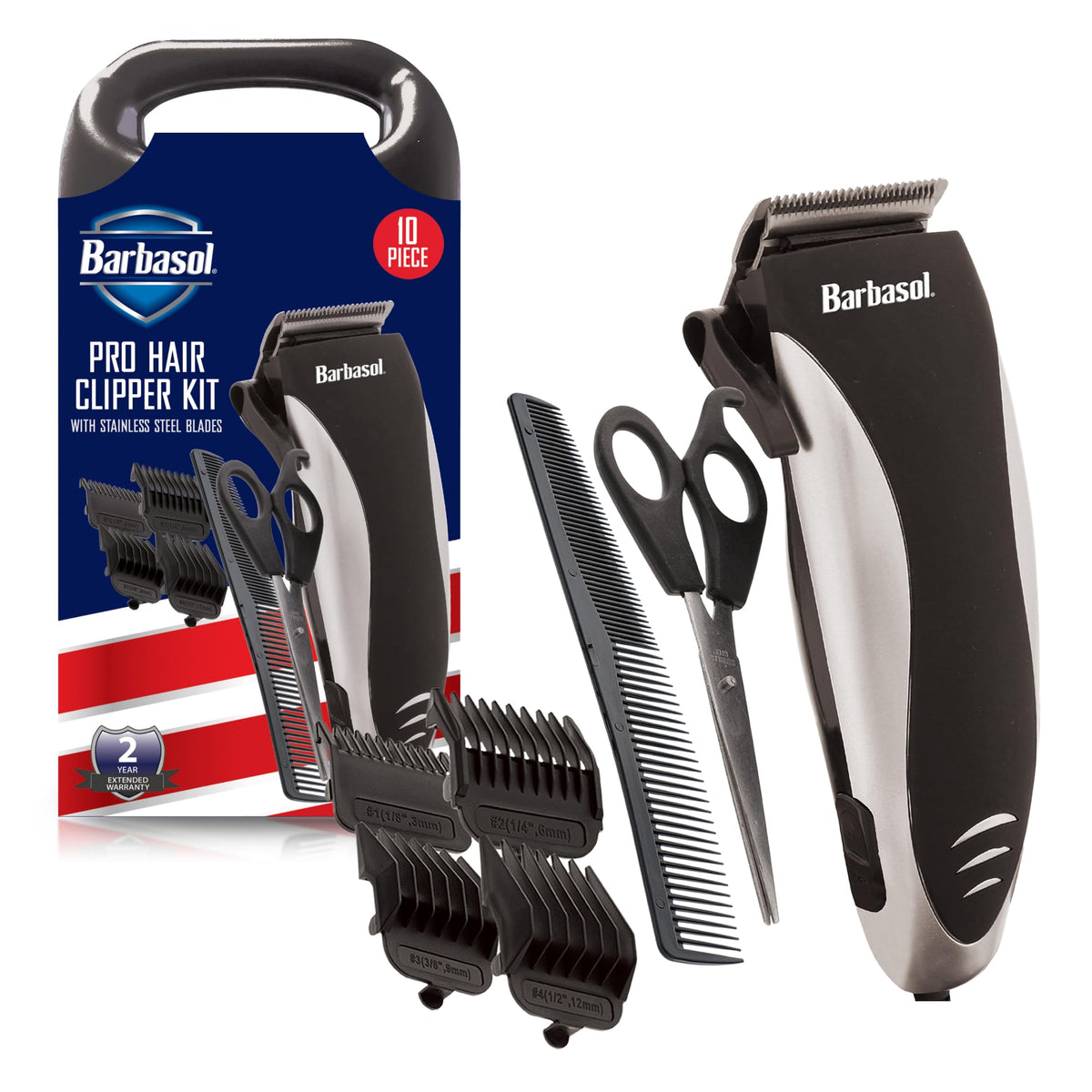 Xtreme Digital Barbasol Hair Clipper Kit - Stainless Steel Blades, 4 Guide Combs, Travel Bag