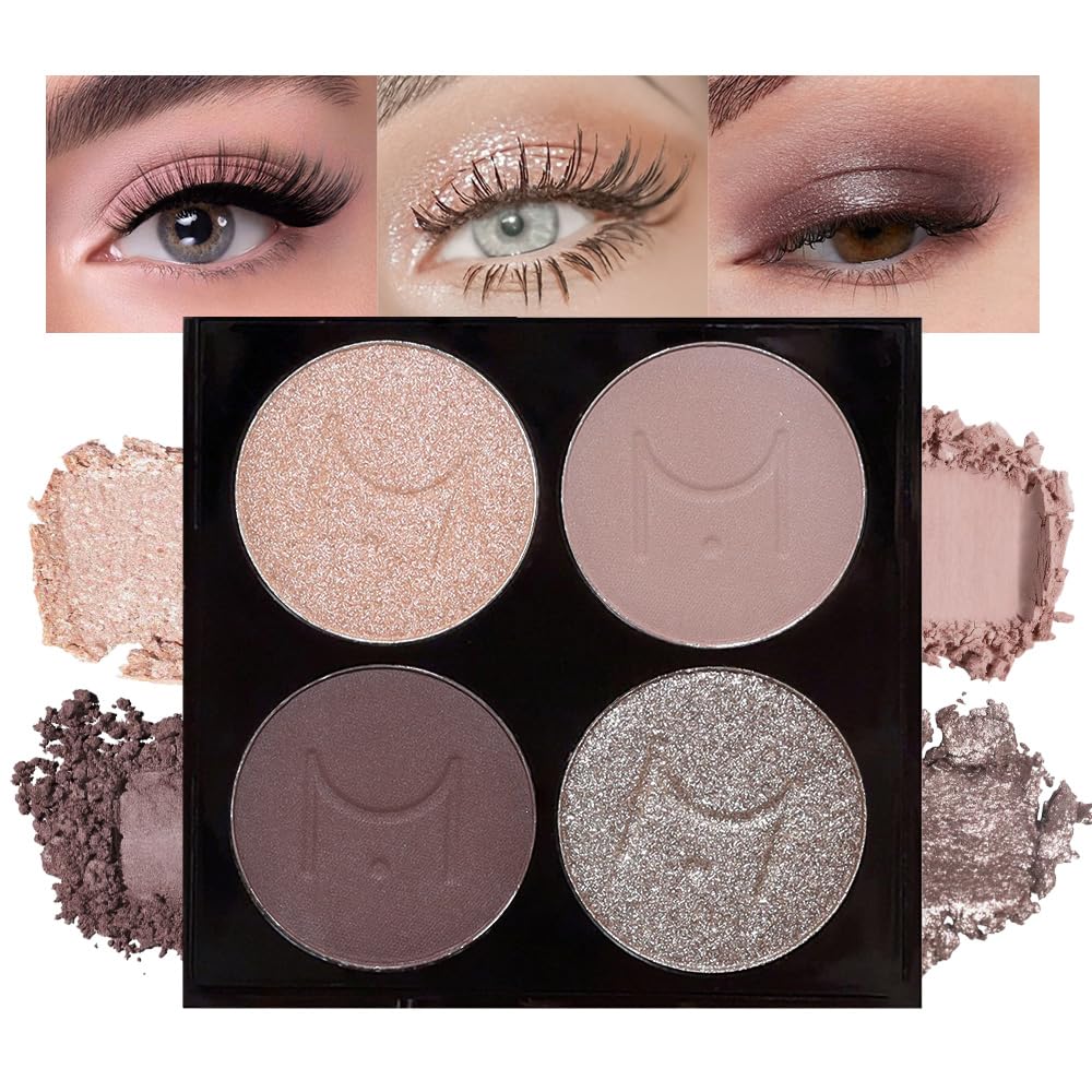 Feicuiyun Eyeshadow Quad Palette - Champagne Rose, Dark Brown, Gold, Waterproof, Built-In Mirror