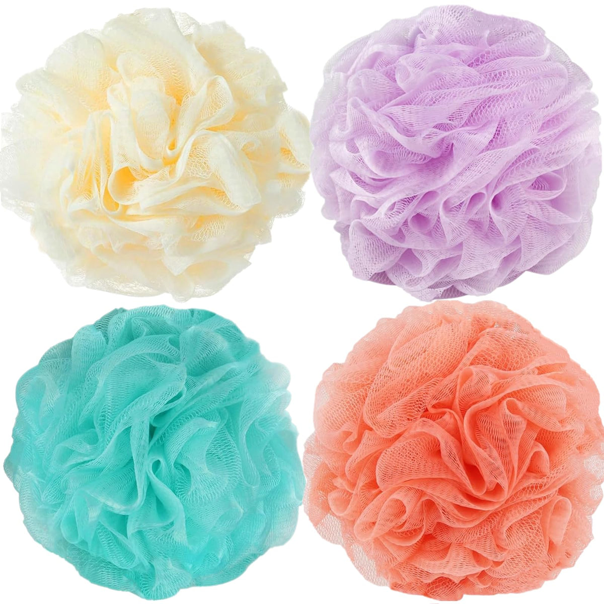 Fu Store 4 Pack Loofah Sponge Bath Scrubbers - Exfoliating Mesh Balls For Men & Women