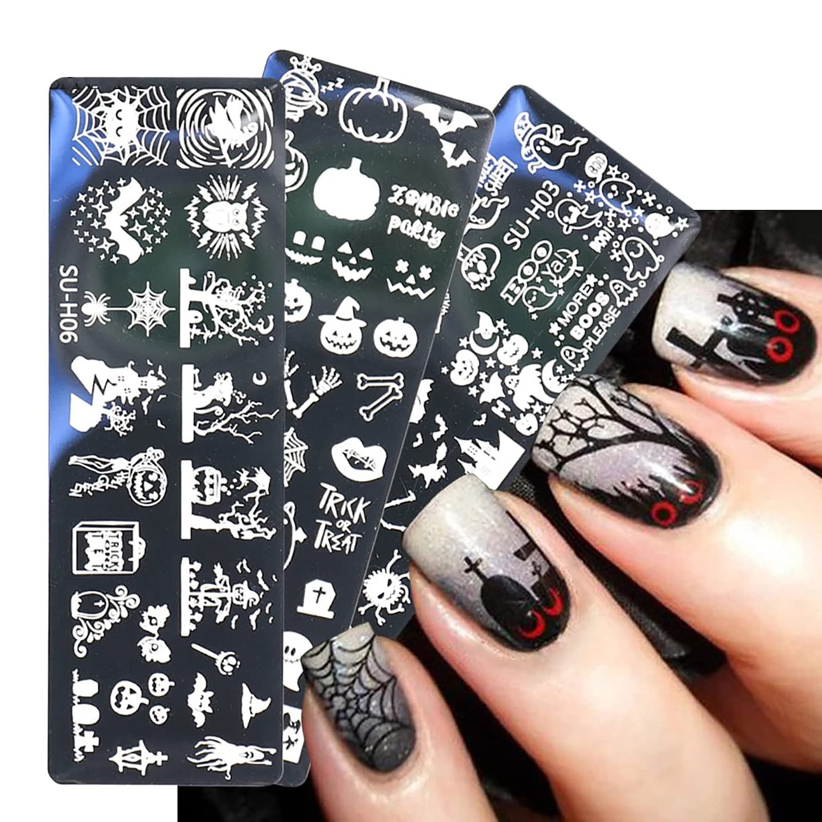 Ryaolfly 6 Pcs Halloween Nail Stamp Kit - Ghost, Pumpkin, Skull Designs, Diy Nail Art Supplies