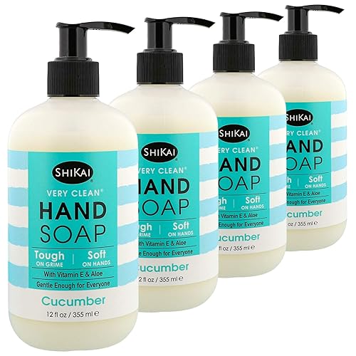 Shikai Very Clean Liquid Hand Soap, Cucumber, 12 Oz, 4-Pack - Gentle On Hands, Tough On Grease