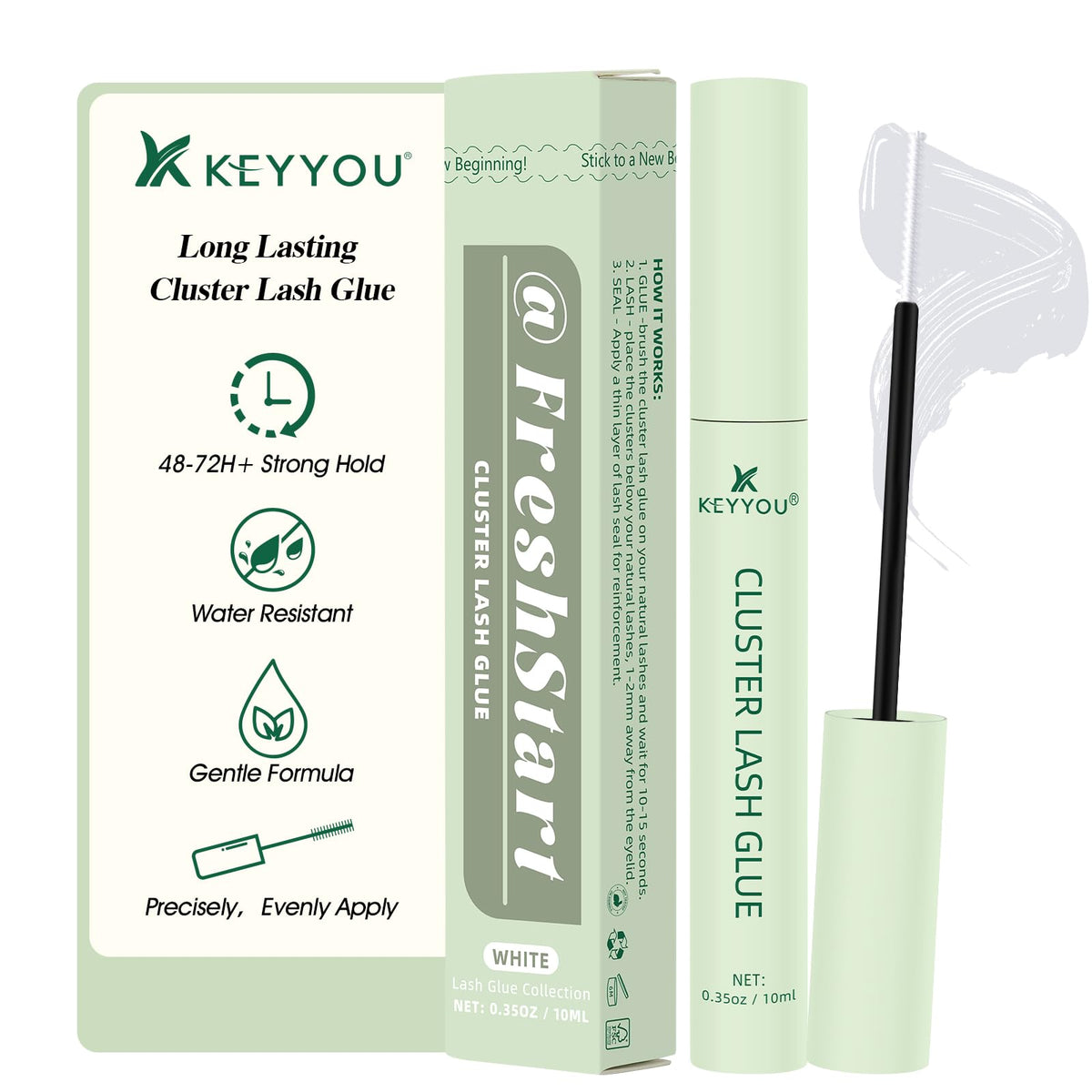 Keyyou Cluster Lash Glue 10Ml - Clear, Waterproof, Latex-Free For Diy Lash Clusters