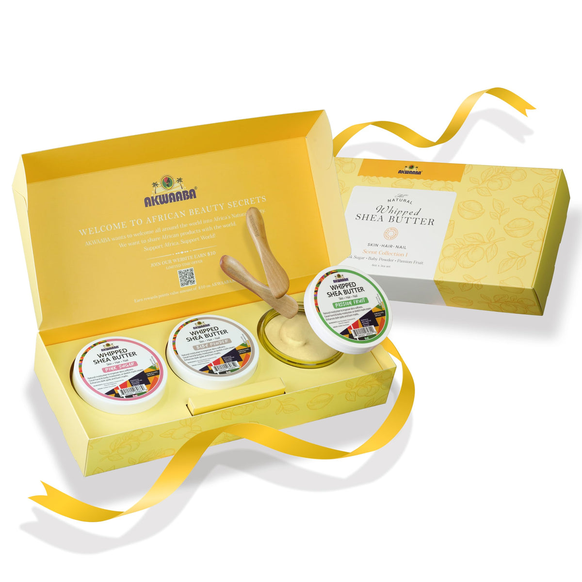 Akwaaba Yellow Whipped Shea Butter Gift Set - 3X6Oz Moisturizing Holiday Gift Set