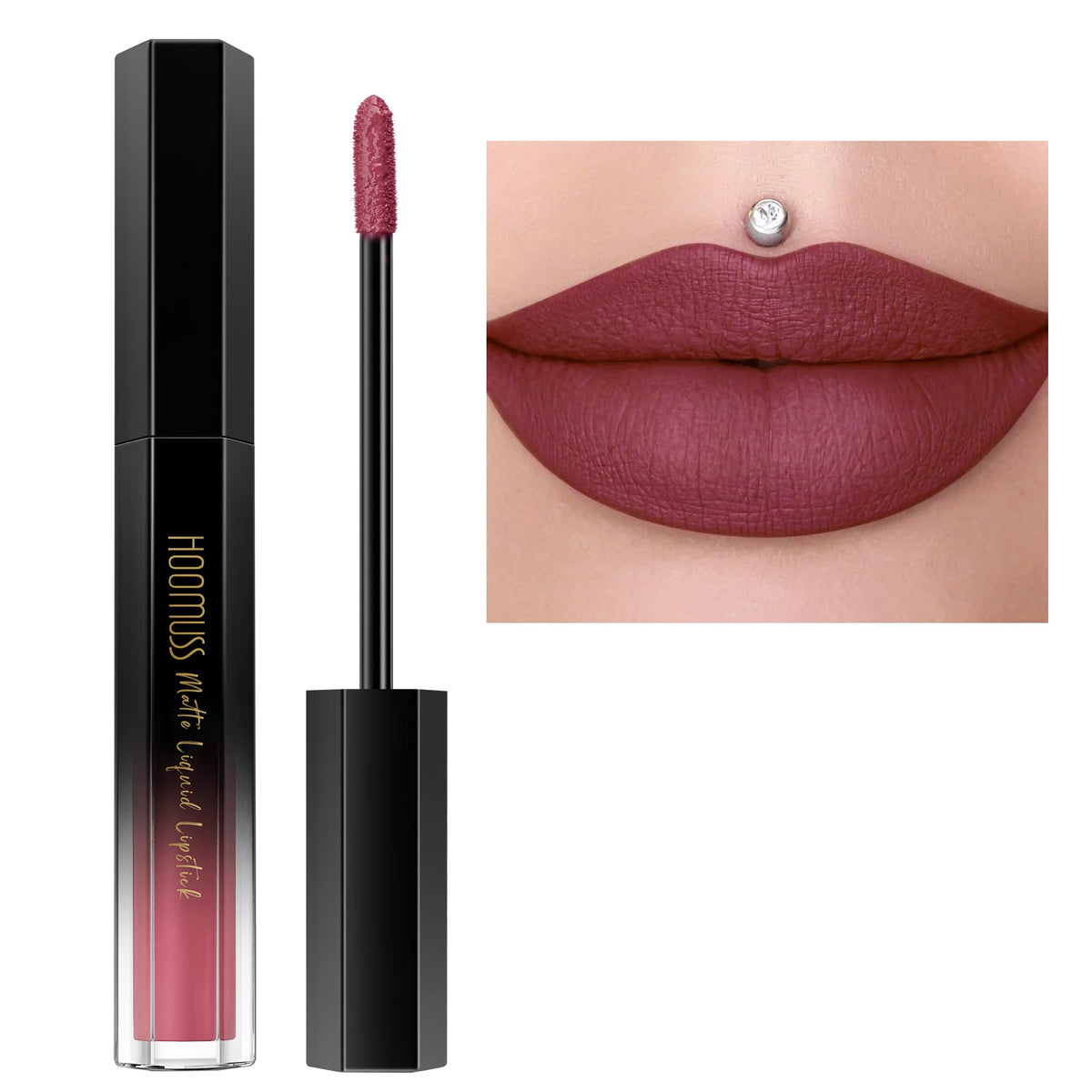 Hoomuss Long Lasting Dark Red Matte Liquid Lipstick, M55 Dusty Rose, Smudgeproof, Cruelty-Free