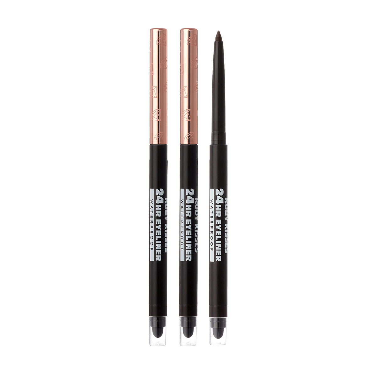 Ruby Kisses 24Hr Waterproof Eyeliner Pencil, Smudgeproof Mechanical 3-Pack, Black Brown