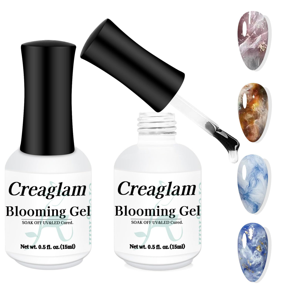 Creaglam 2-Pack Blooming Gel Nail Polish 15Ml - Watercolor Floral Soak Off Nail Art