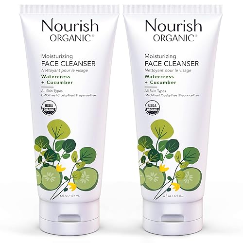 Nourish Organic Moisturizing Face Cleanser, Fragrance-Free, Watercress + Cucumber, 6 Oz (2-Pack