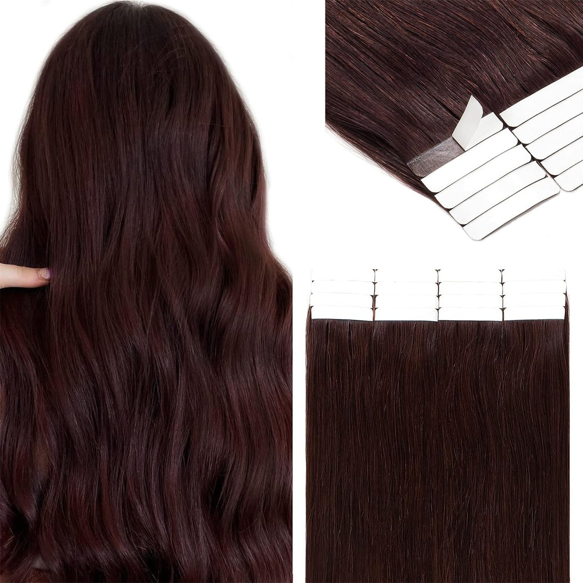 Lacerhair 22&quot; Dark Burgundy Tape In Hair Extensions - 100% Real Human Hair, 20Pcs 50G