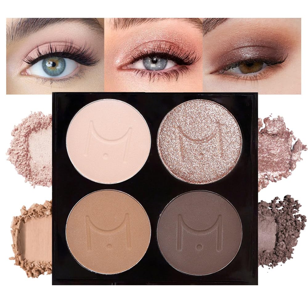 Feicuiyun Eyeshadow Quad Palette - Bright Nude Champagne Gold & Brown, Long Lasting Waterproof