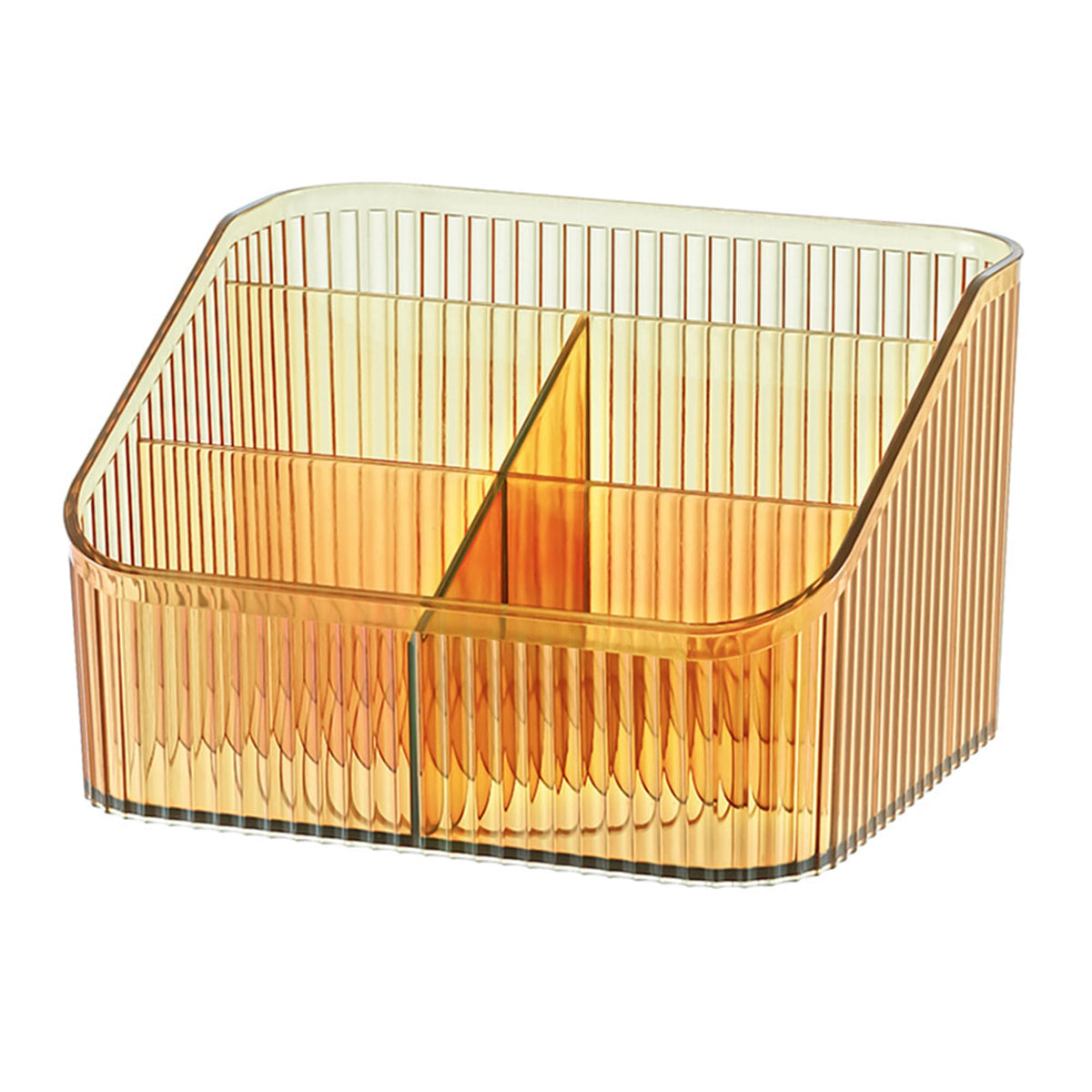 Freebirdly Large Yellow Makeup Organizer - Plastic Cosmetics Storage Box & Brush Holder