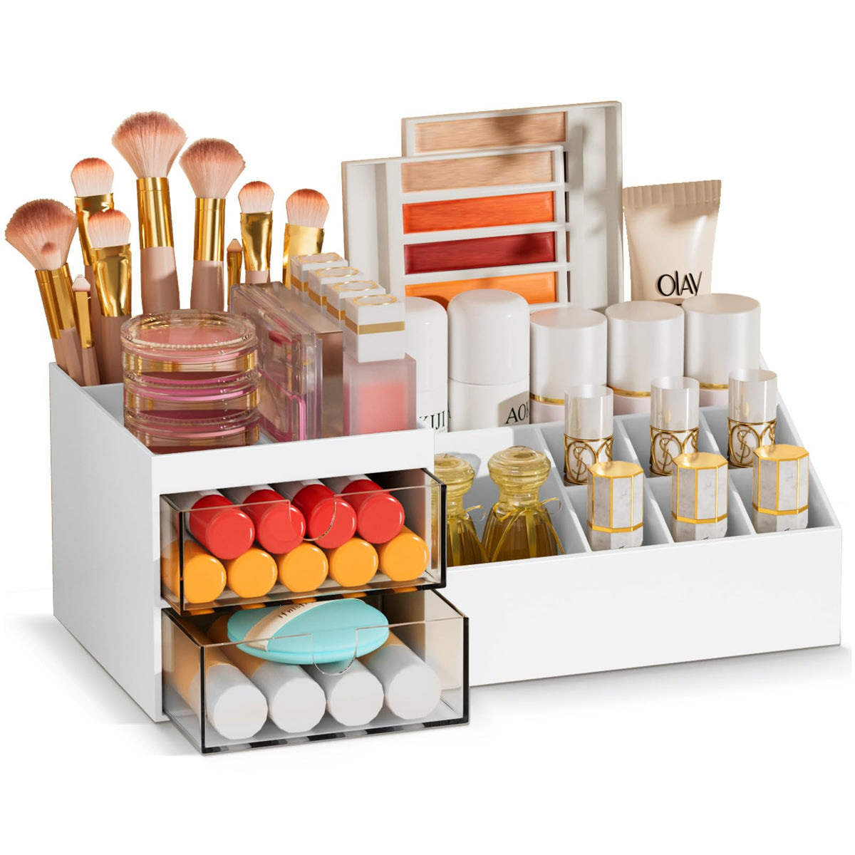 Subsky Makeup Organizer With Drawers - Multifunctional White Plastic Storage For Beauty Products