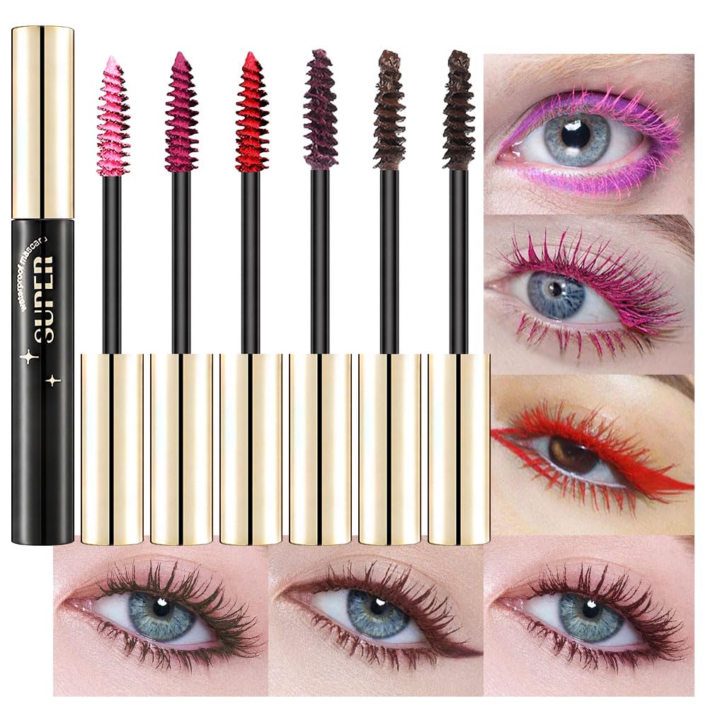 Bingbrush Colored Waterproof Mascara Set - Vegan Long Lasting Voluminous Eyelashes, 6 Colors