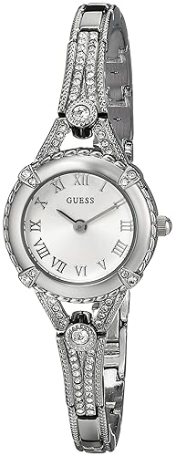 Guess Petite Silver-Tone Crystal Bracelet Watch, Self-Adjustable Links, Model U0135L1